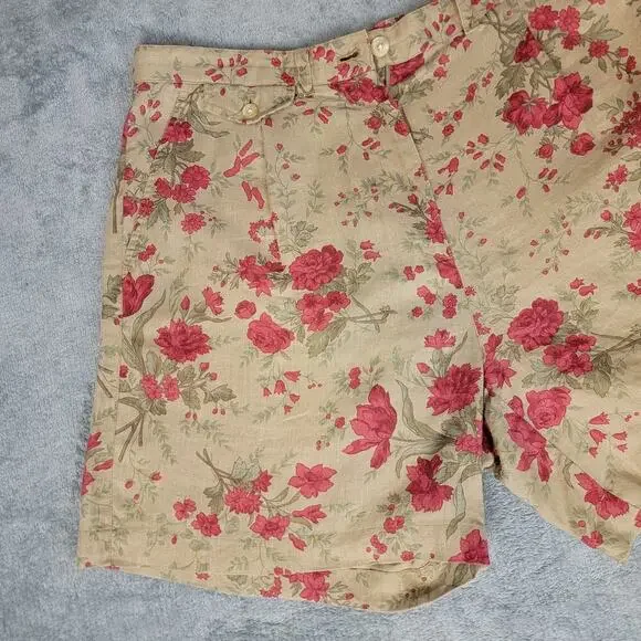 Ralph Lauren Floral Linen Shorts Women’s 10 High Rise Pleated Vintage Boho - Picture 9 of 10